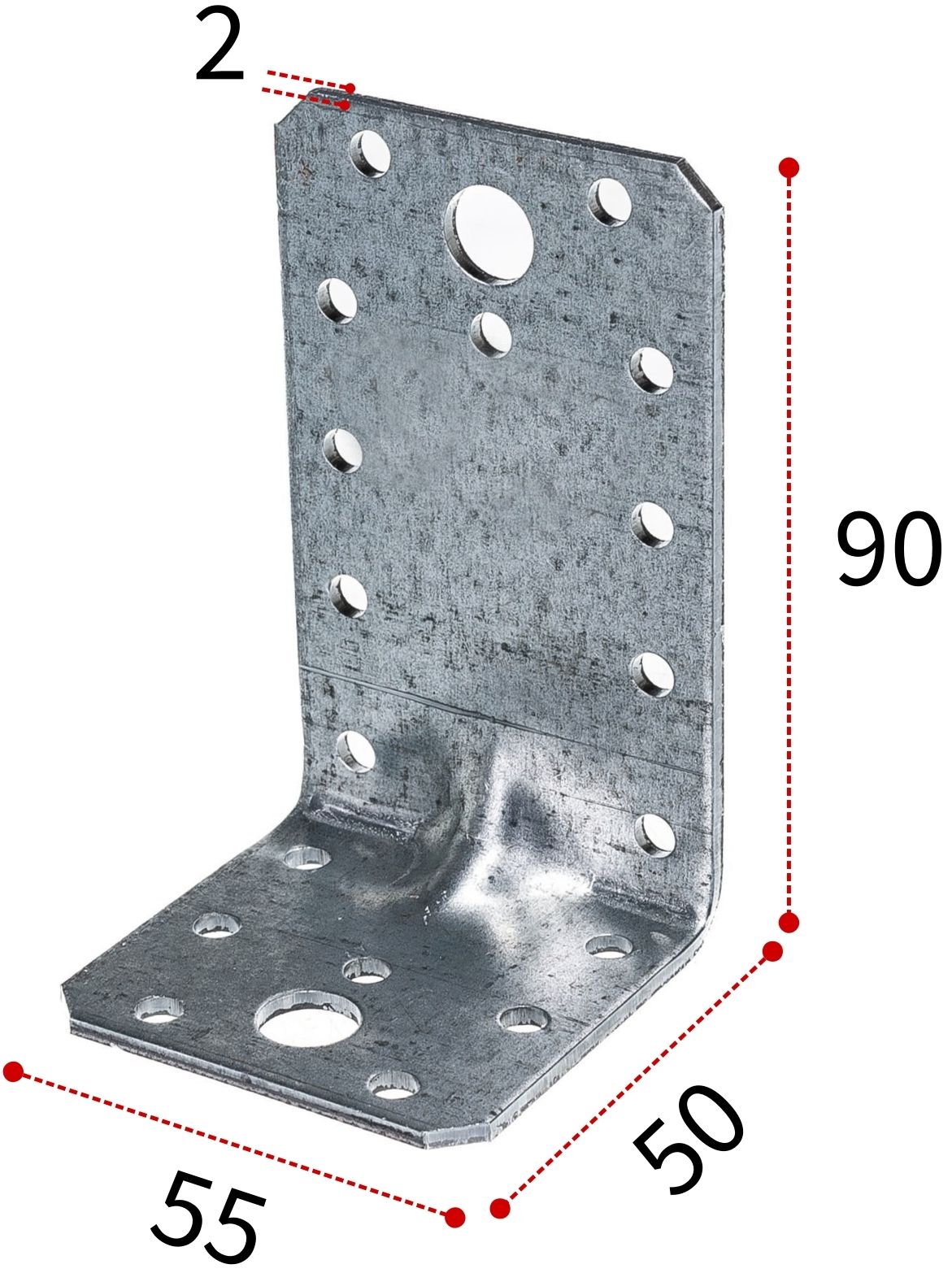 Уголок крепежный усиленный  50х90х55 мм ПТ, горячий цинк - фото