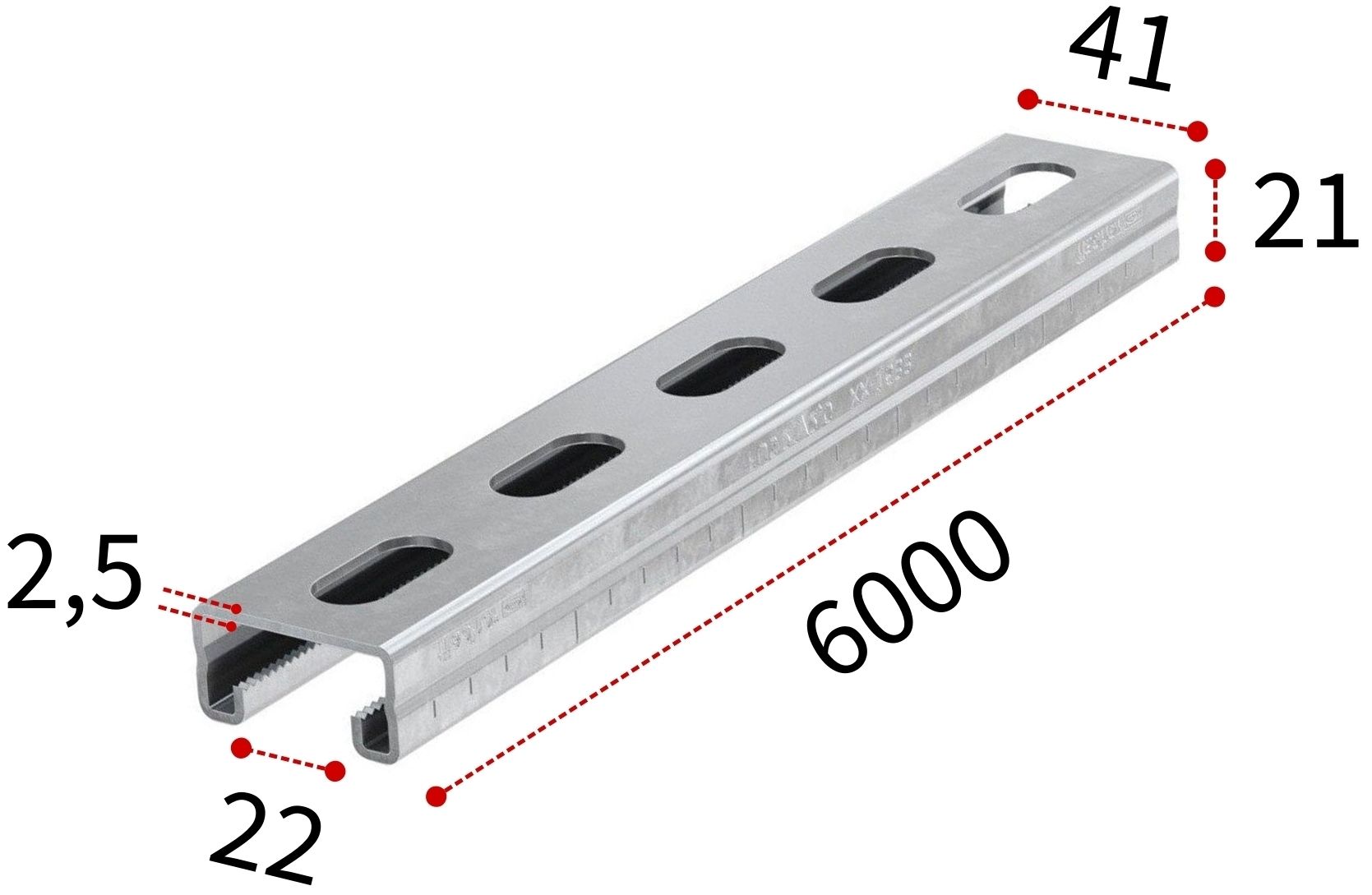 Профиль монтажный С-образный 21х2,5х6000 мм Fischer FUS 077541, оцинкованная сталь - фото