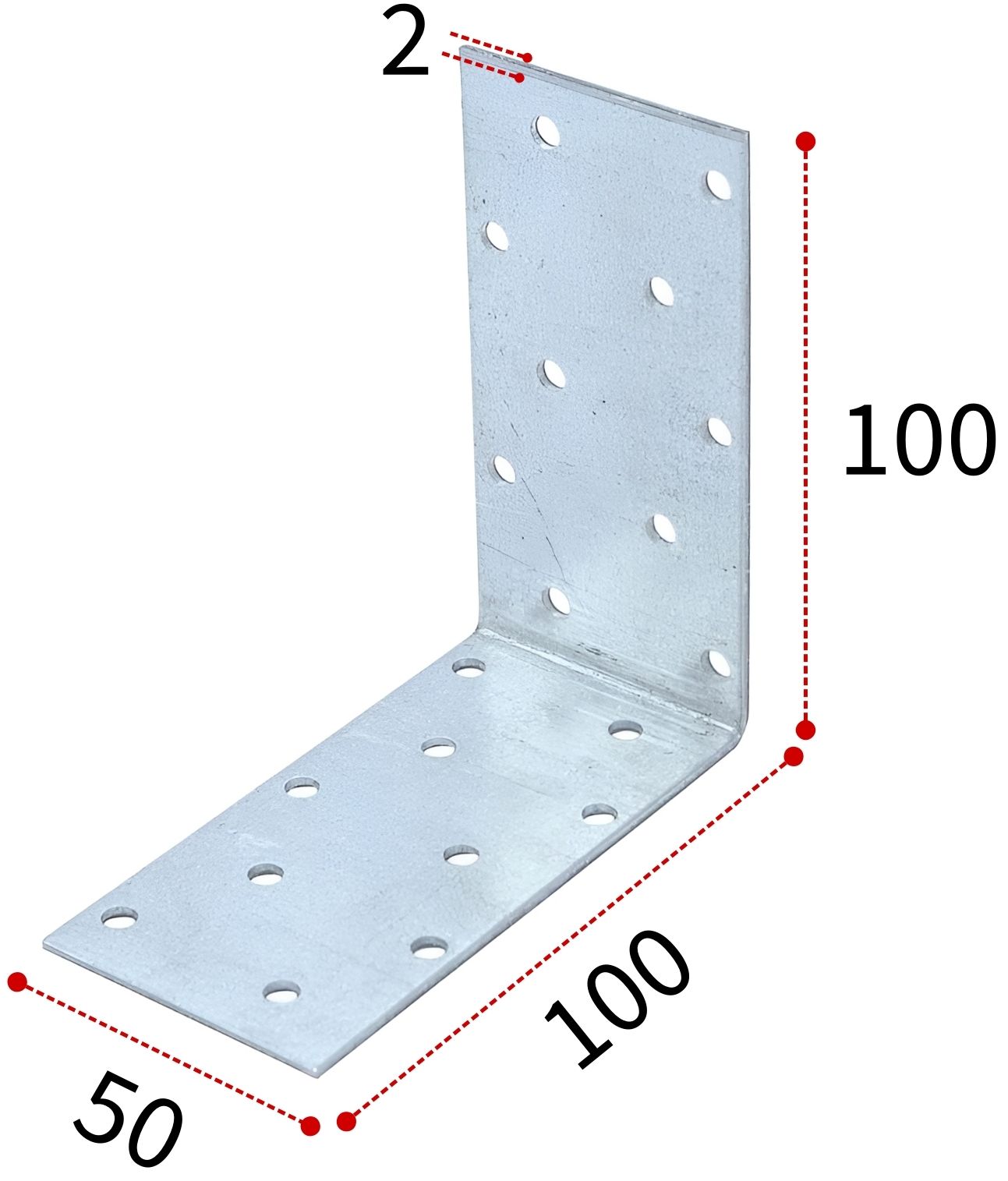 Уголок крепежный 100х100х50 мм, оцинкованная сталь - фото