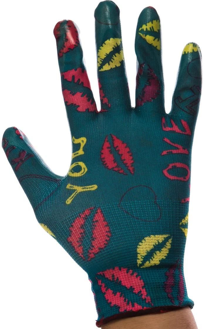 Перчатки садовые с прозрачным нитриловым покрытием, 13 класс, S-M Grinda 11296-S, синие - фото