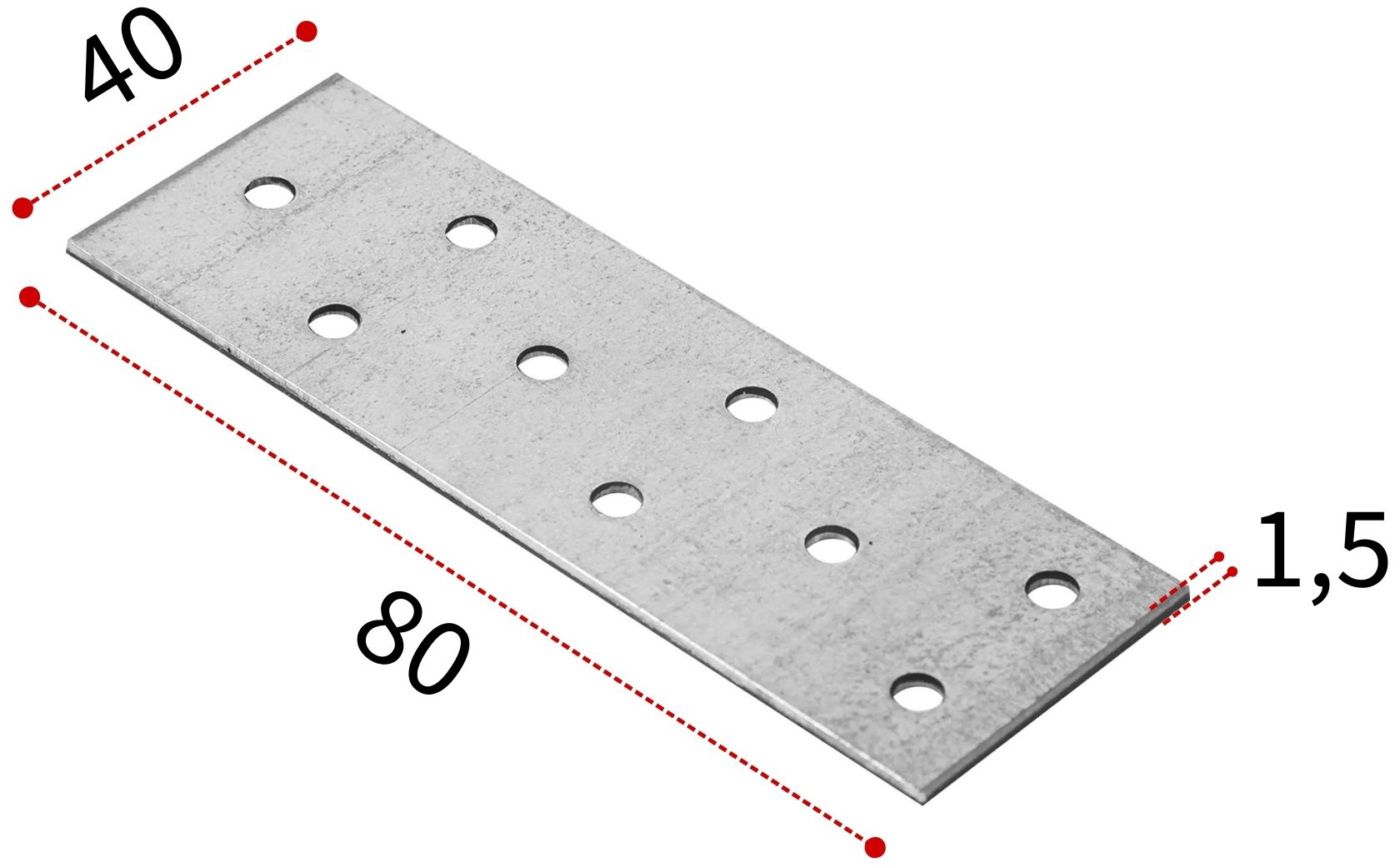 Пластина соединительная 40х80х1,5 мм ПС, оцинкованная сталь - фото