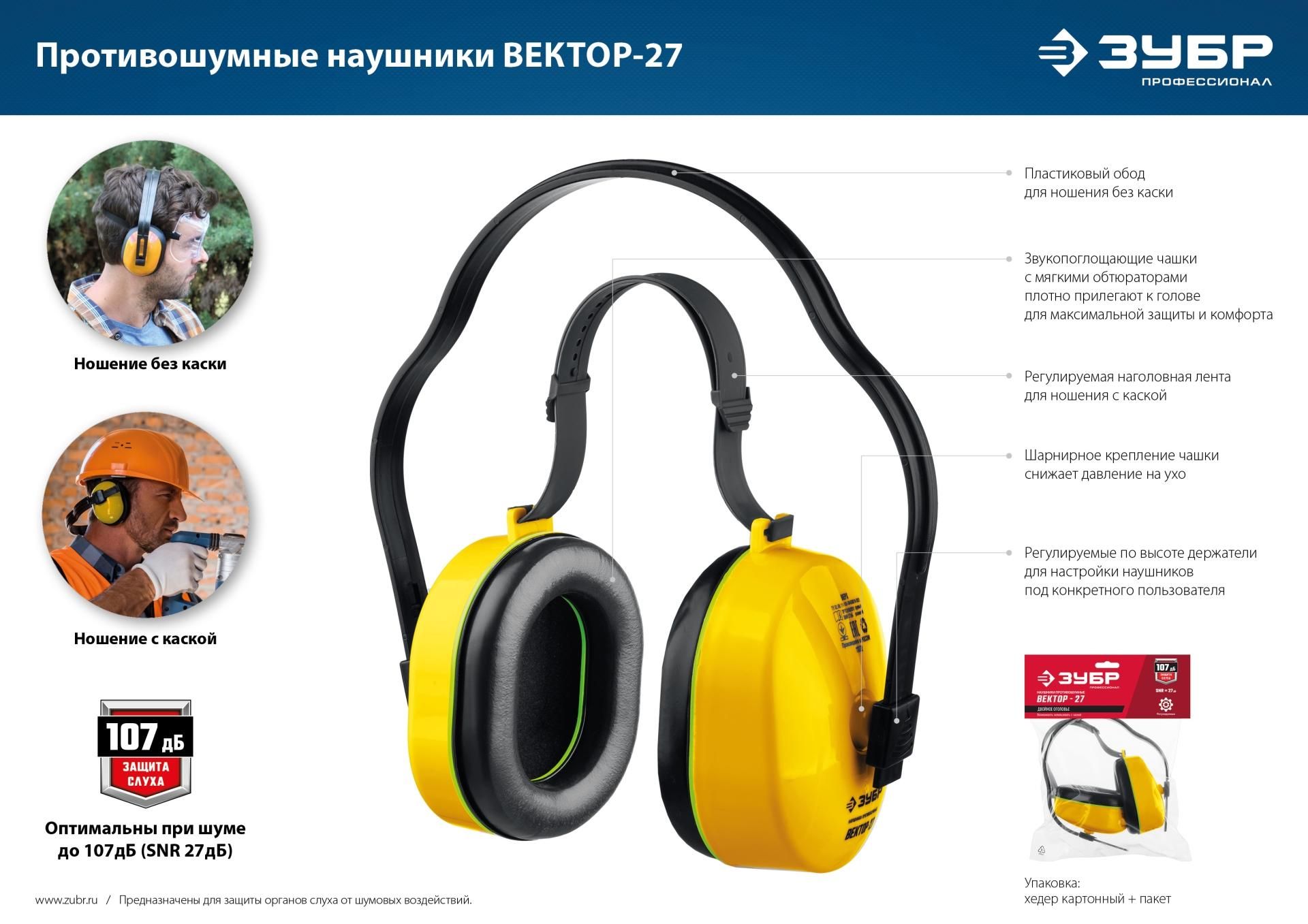 Наушники противошумные с двойным оголовьем Вектор-27 ЗУБР 11372 - фото