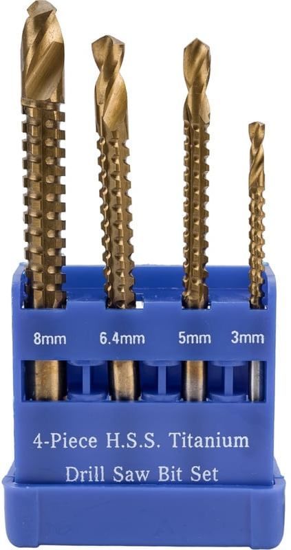 Набор свёрл-фрез универсальных с титановым покрытием FIT 36414, 4 предмета в боксе - фото