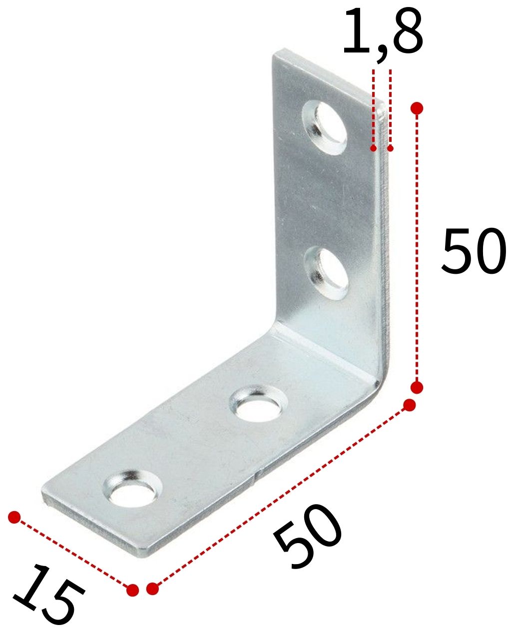 Уголок крепежный 50х50х15 мм двойная зенковка, оцинкованная сталь - фото