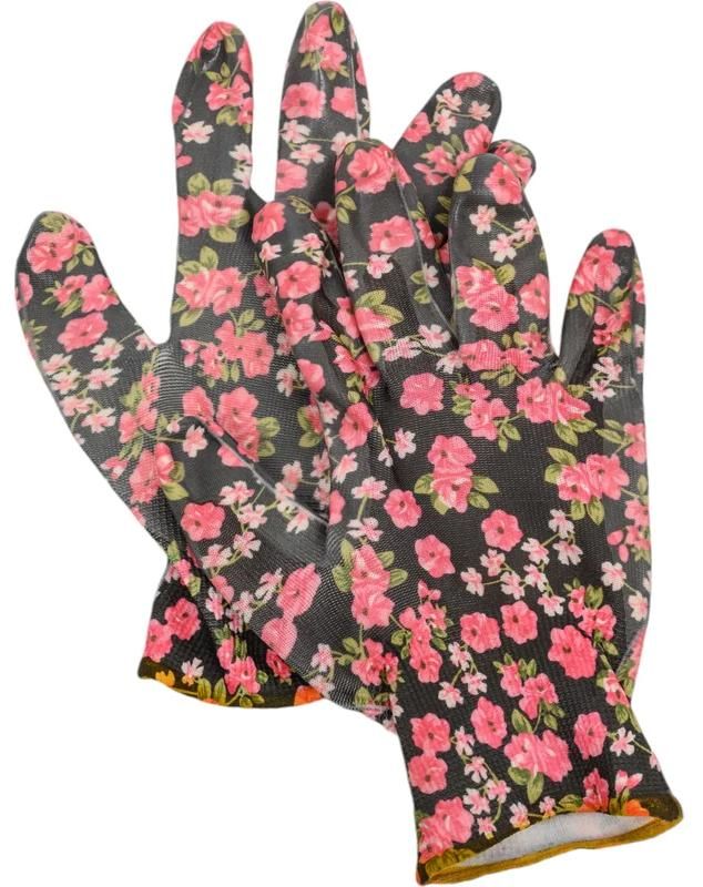 Перчатки садовые с прозрачным нитриловым покрытием, 13 класс, S-M Grinda 11297-S, чёрные - фото