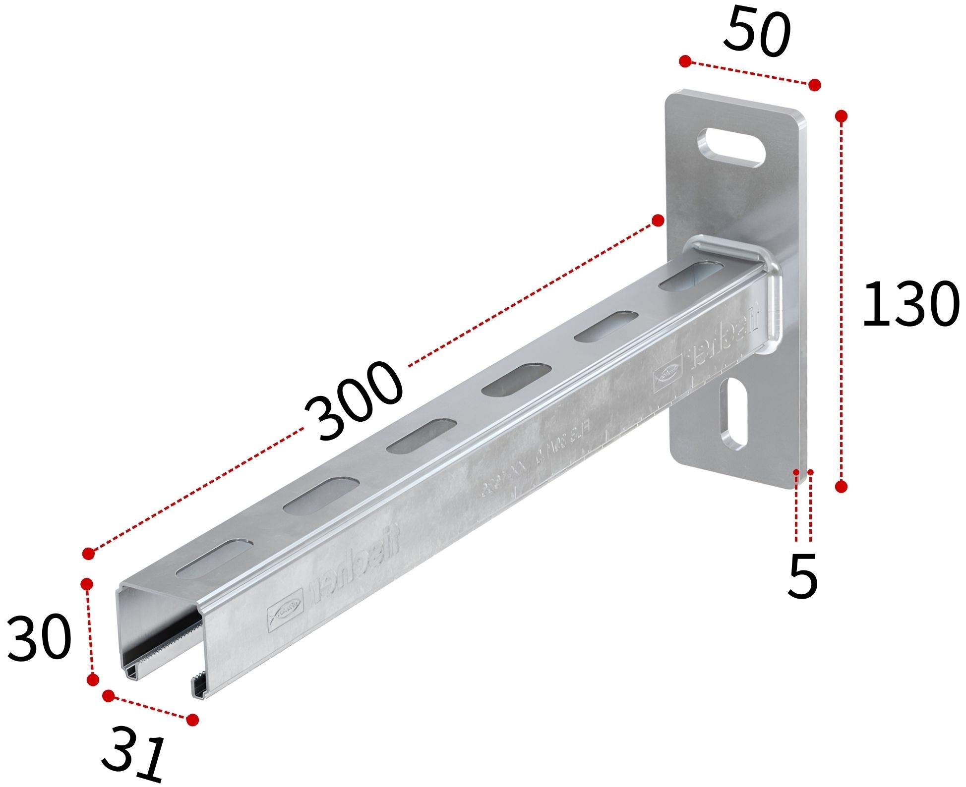 Консоль для монтажной системы FLS Fischer ALK 30х300 мм 538741, оцинкованная сталь - фото