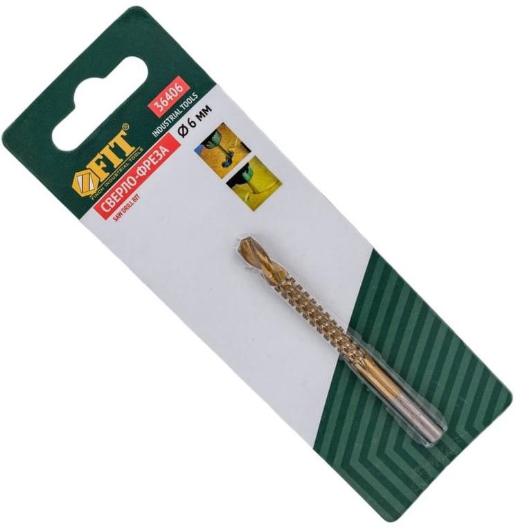 Сверло-фреза универсальное 6 мм с титановым покрытием ц/х FIT 36406 - фото