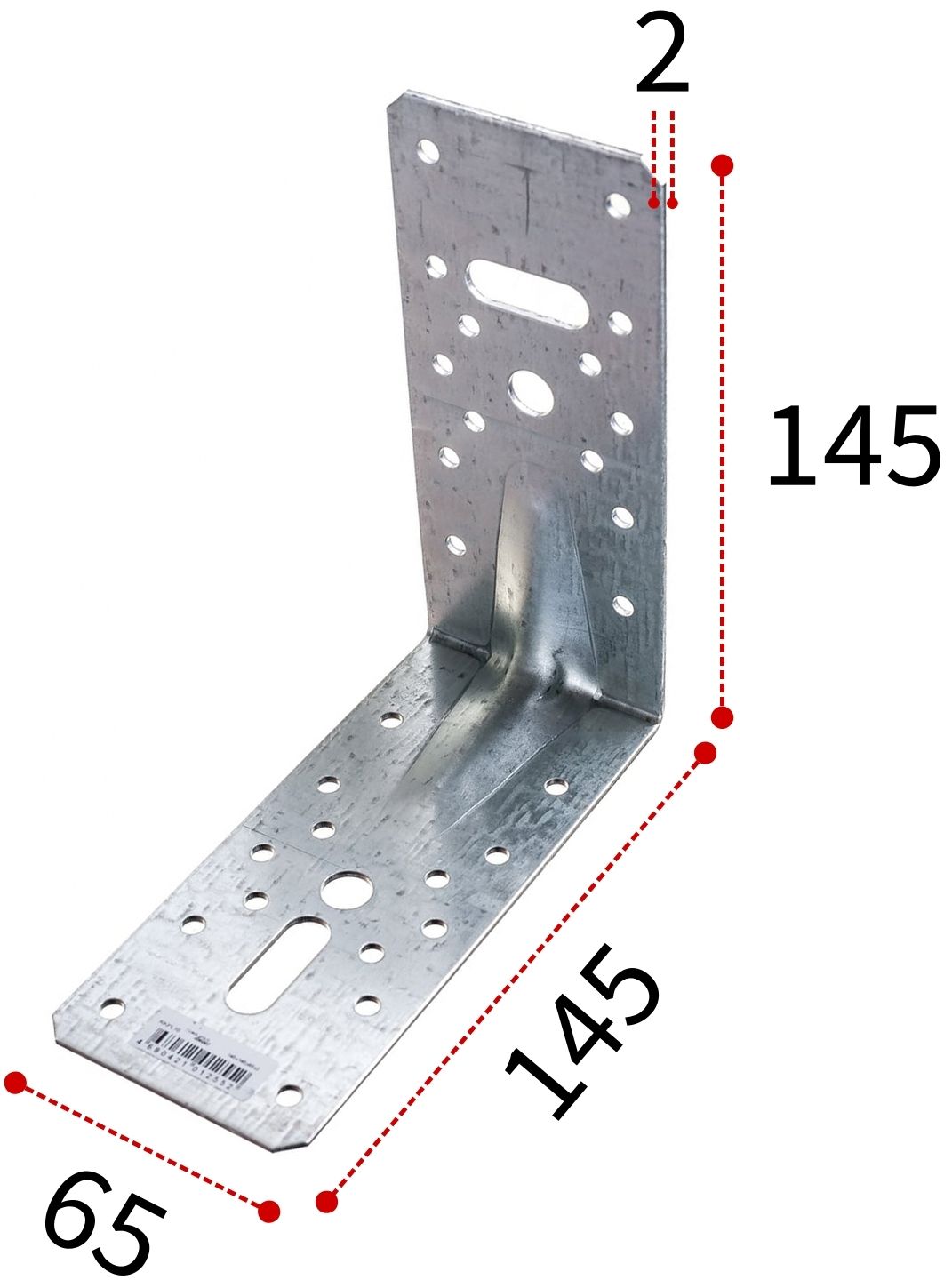 Уголок усиленный 145х145х65х2,0 мм RKPL10 горячий цинк, 20 шт - фото