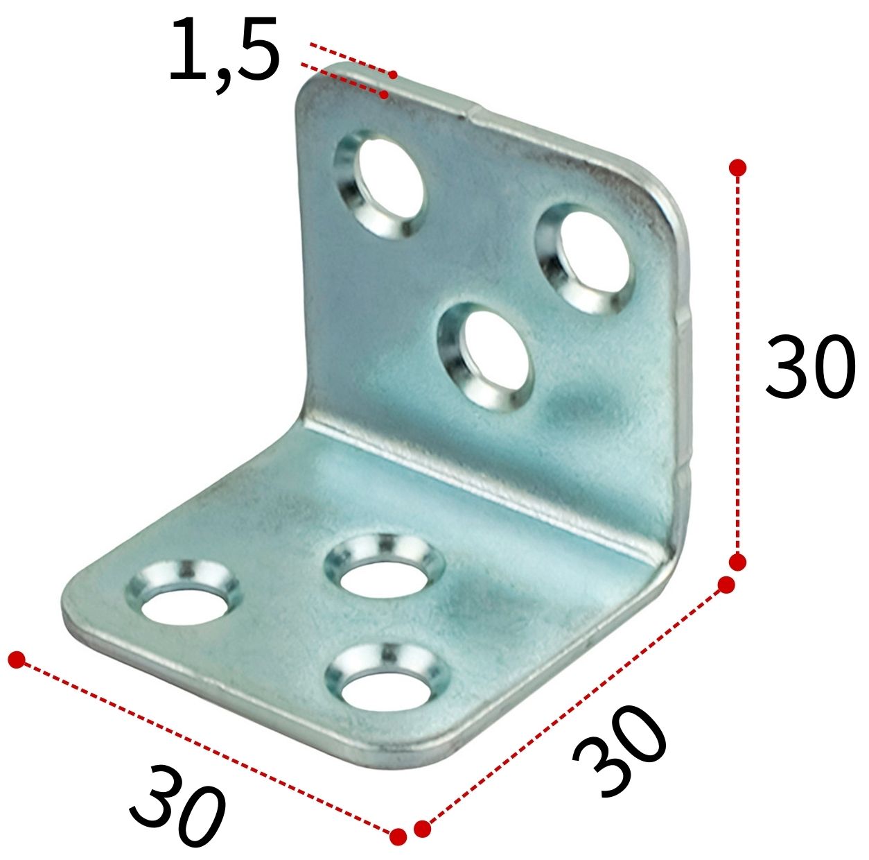 Уголок крепежный мебельный 30х30х30х1,5 мм, оцинкованная сталь - фото