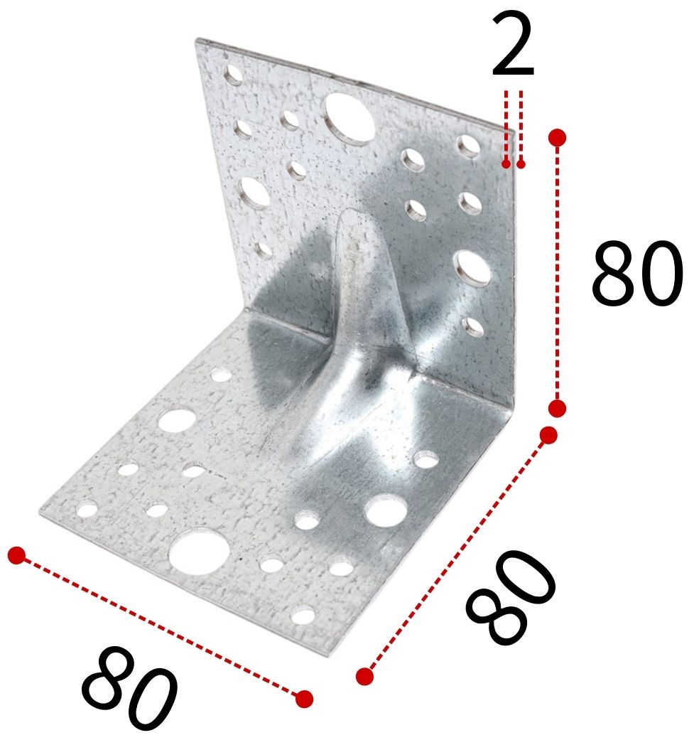 Уголок усиленный 80х80х80х2,0 мм RKPL13 горячий цинк, 20 шт - фото