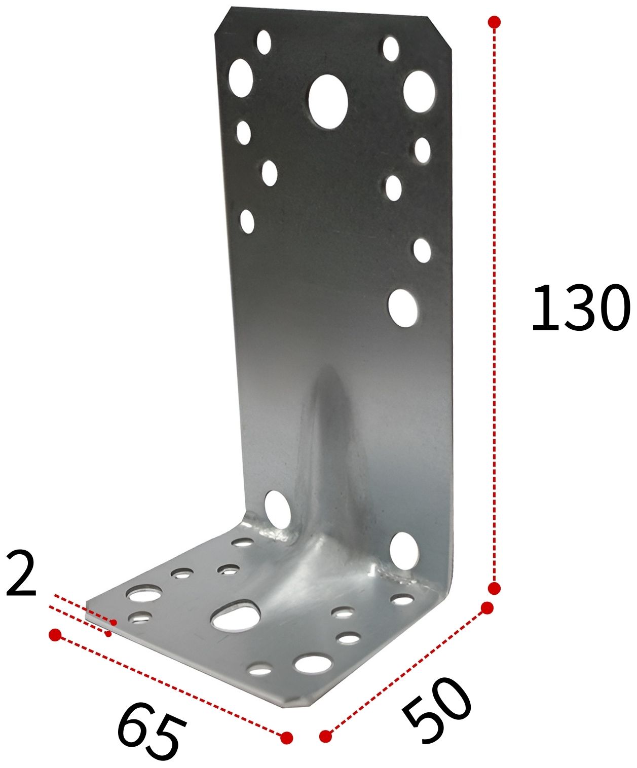 Уголок крепежный усиленный 50х130х65 мм ПТ, горячий цинк - фото