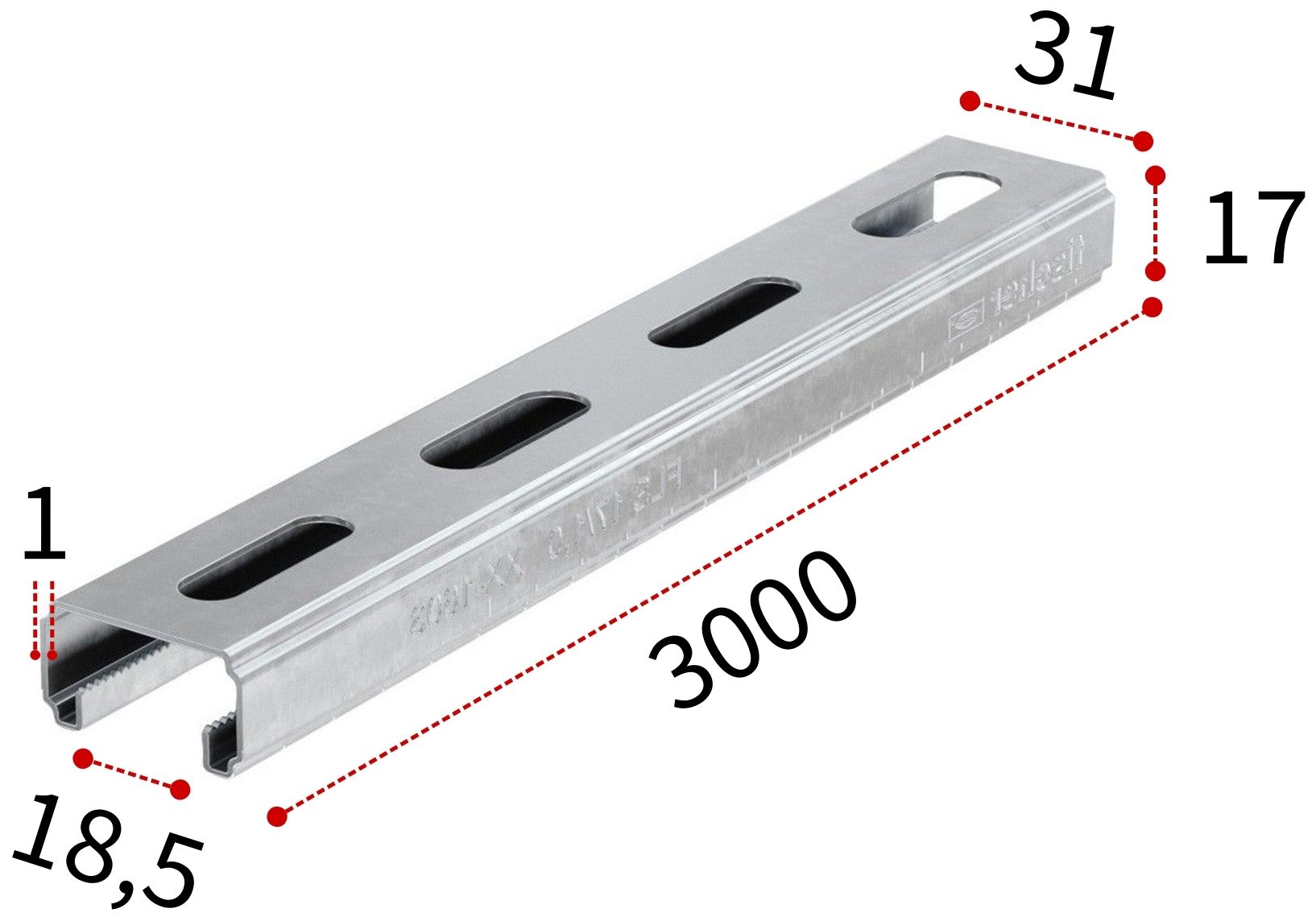 Профиль монтажный С-образный 17х1,0х3000 мм Fischer FLS 538754, оцинкованная сталь - фото