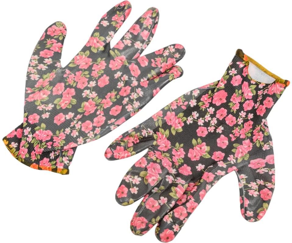 Перчатки садовые с прозрачным нитриловым покрытием, 13 класс, S-M Grinda 11297-S, чёрные - фото