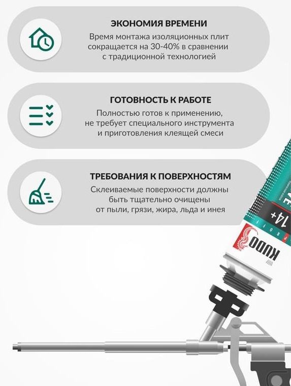 Клей-пена монтажная для теплоизоляции 1000 мл Kudo PUR ADHESIVE 14+ KUPP10UAPS - фото