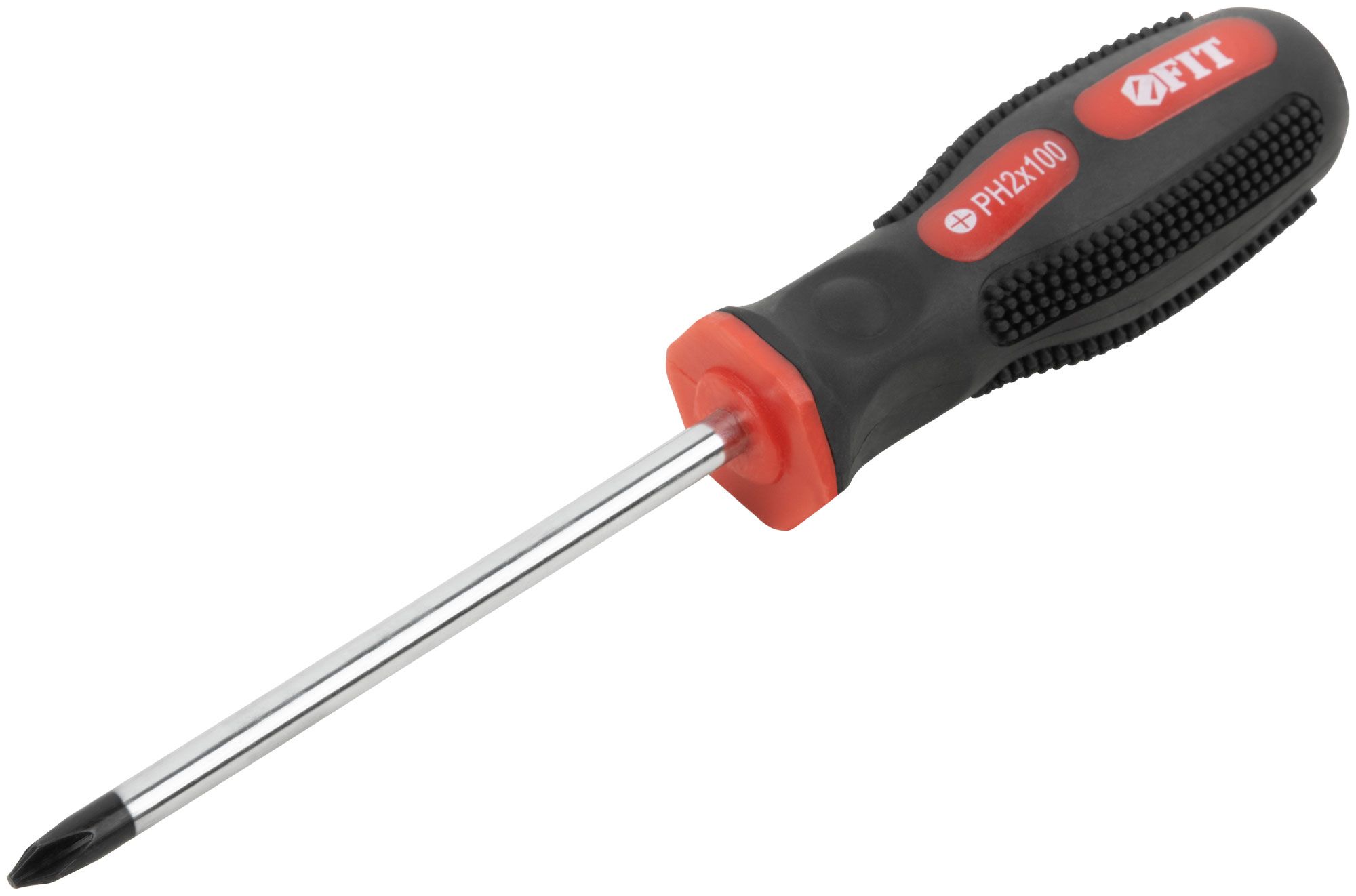 Отвертка с прорезиненной ручкой РН2х100 мм FIT Универсал 55114, хромованадиевая сталь - фото