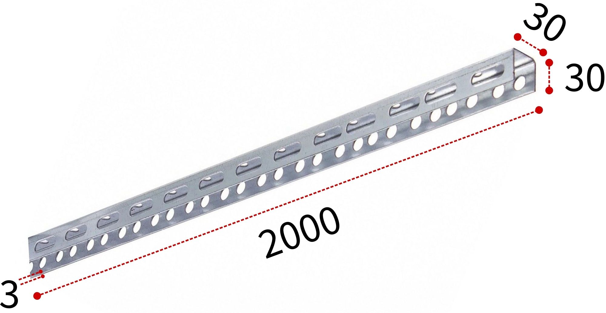 Профиль монтажный П-образный 30х30х3 мм, длина 2000 мм, оцинкованная сталь - фото