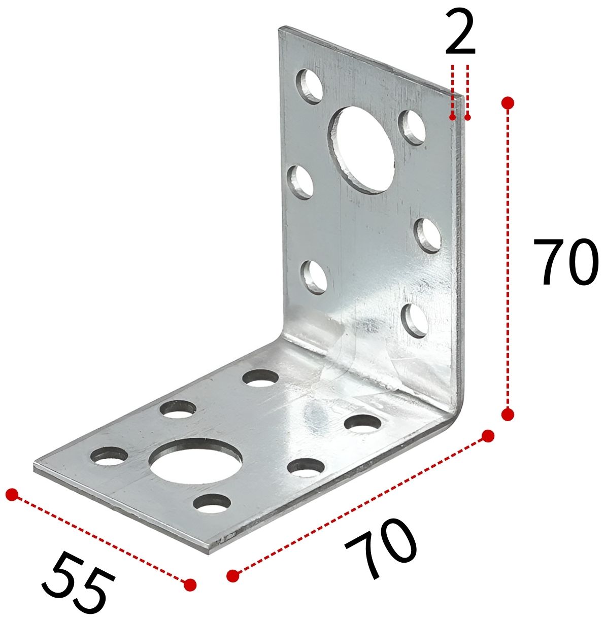 Уголок крепежный 70х70х55х2 мм KU, нержавеющая сталь - фото