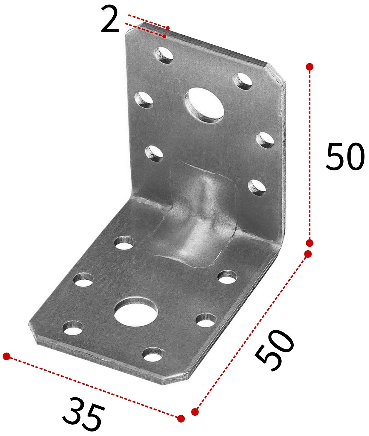 Уголок крепежный 50х50х35х2 мм усиленный, горячий цинк - фото