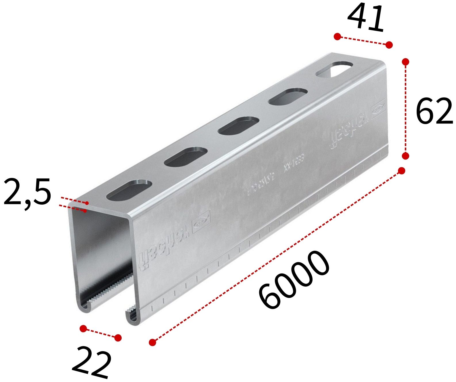 Профиль монтажный С-образный 62х2,5х6000 мм Fischer FUS 504457, оцинкованная сталь - фото