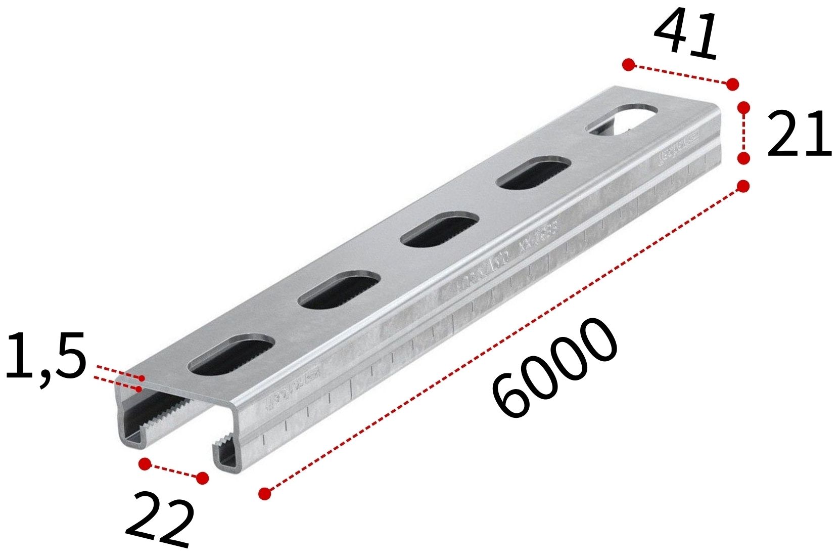 Профиль монтажный С-образный 21х1,5х6000 мм Fischer FUS 545119, оцинкованная сталь - фото