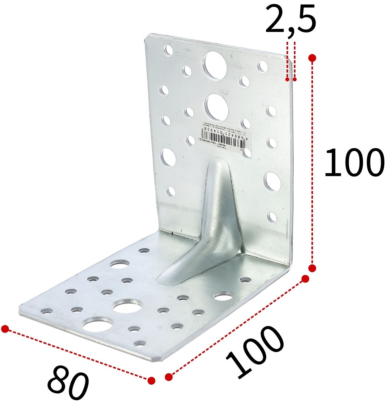 Уголок усиленный 100х100х80х2,5 мм RKP14 горячеоцинкованная сталь, 20 шт - фото