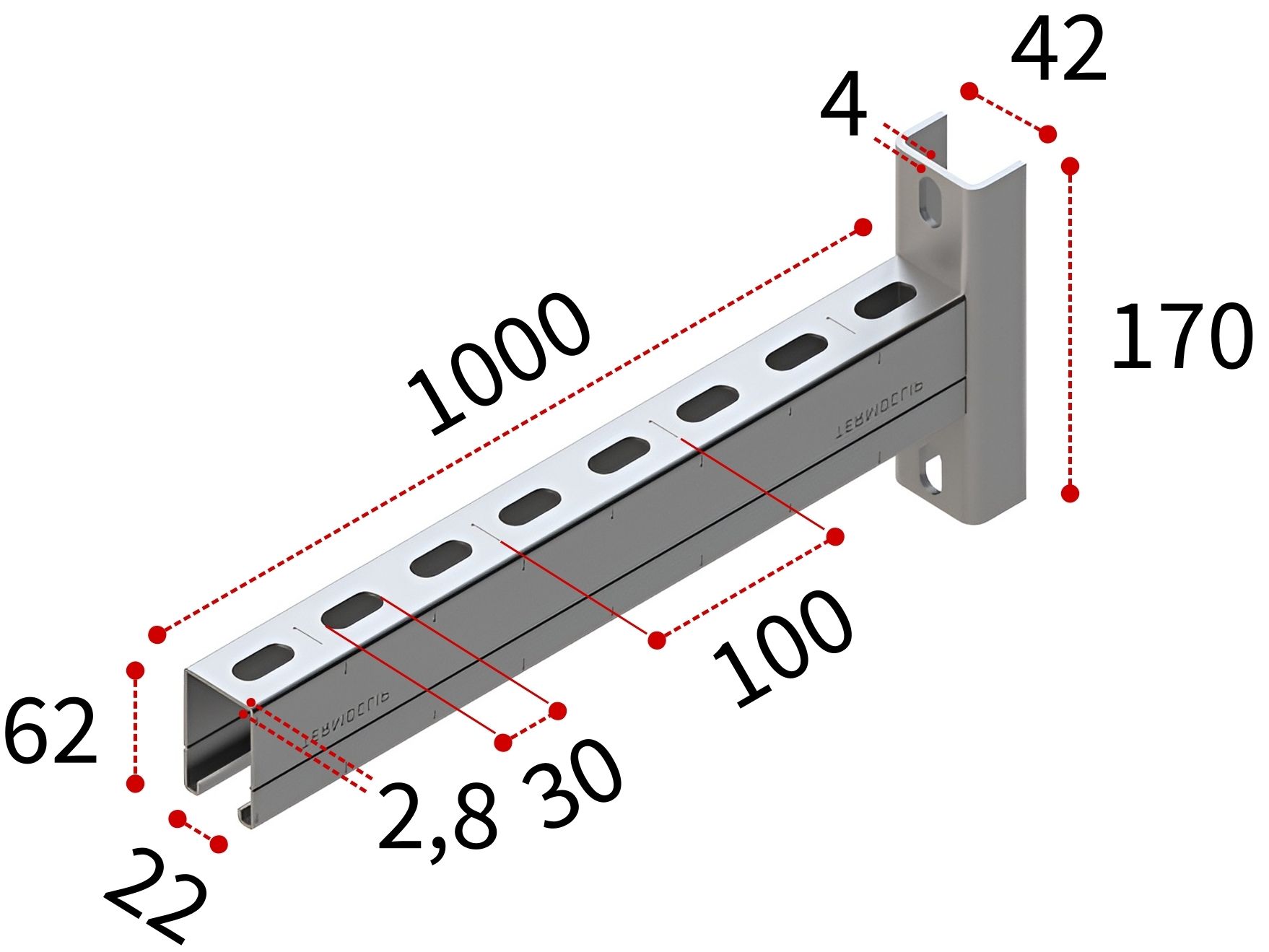 Консоль 41х62х2,5-1000 HZn TERMOCLIP, горячий цинк - фото