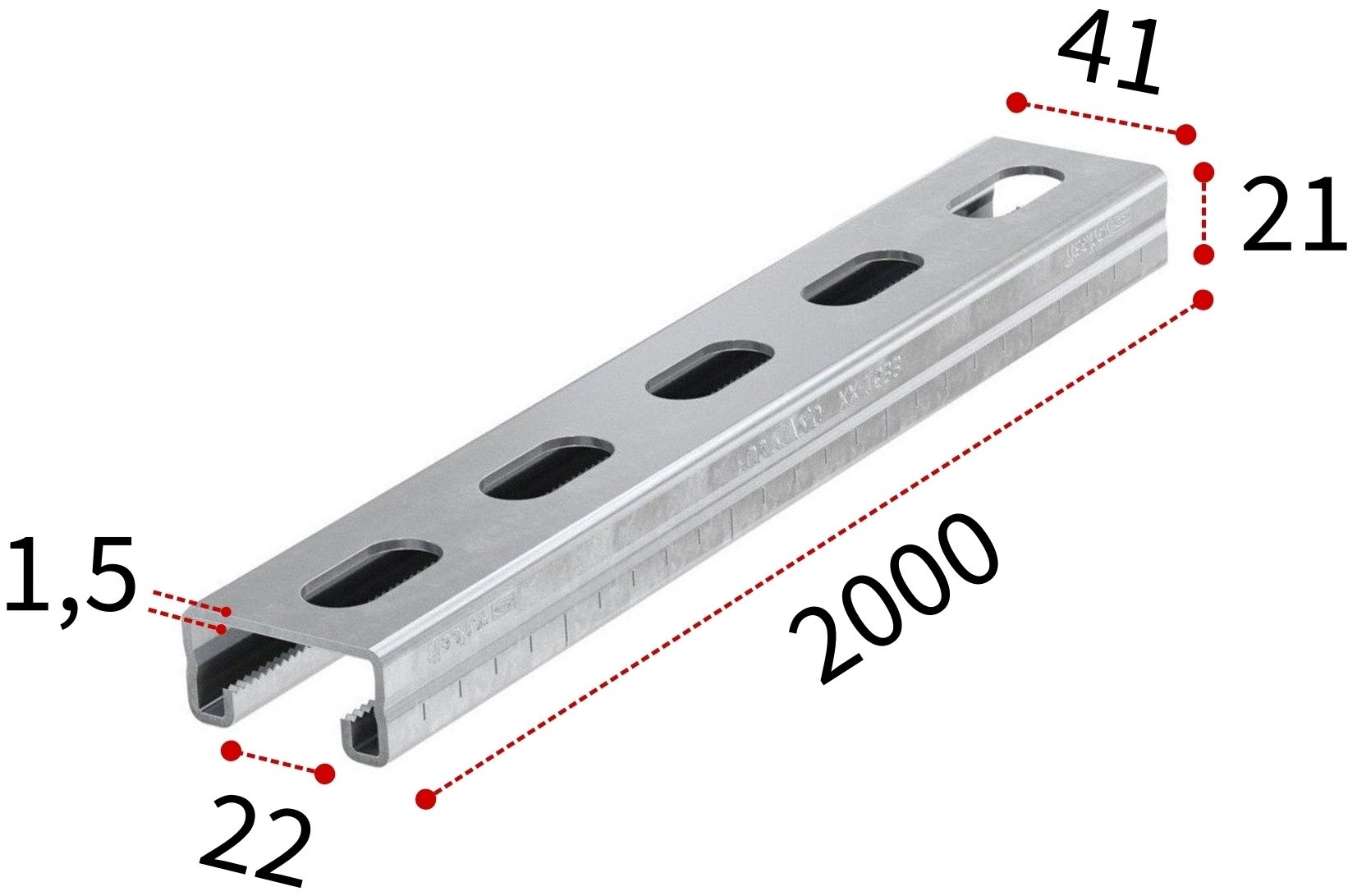 Профиль монтажный С-образный 21х1,5х2000 мм Fischer FUS 545117, оцинкованная сталь - фото