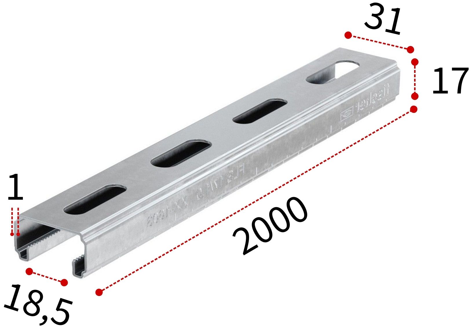 Профиль монтажный С-образный 17х1,0х2000 мм Fischer FLS 538753, оцинкованная сталь - фото