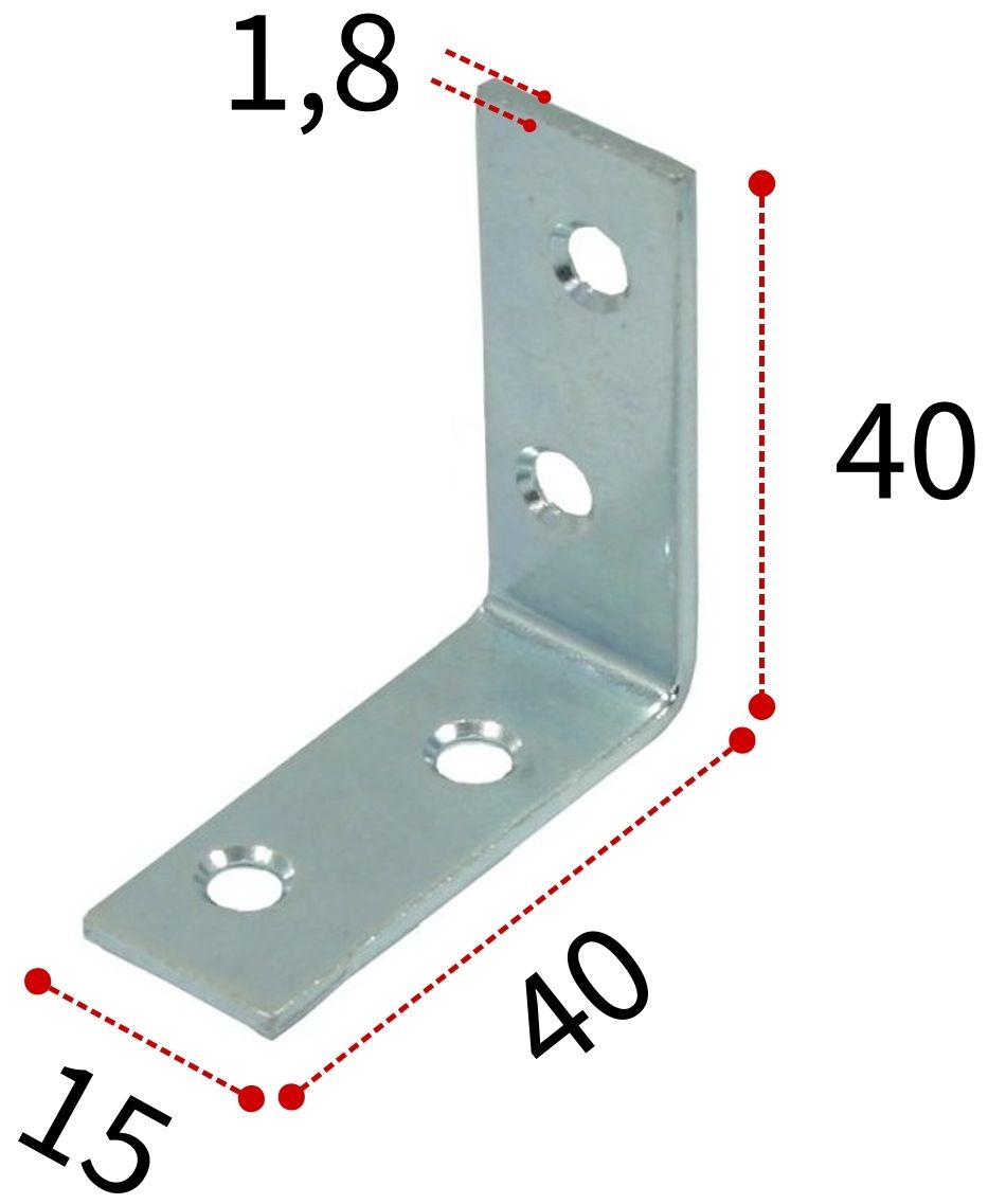 Уголок крепежный 40х40х15 мм двойная зенковка, оцинкованная сталь - фото