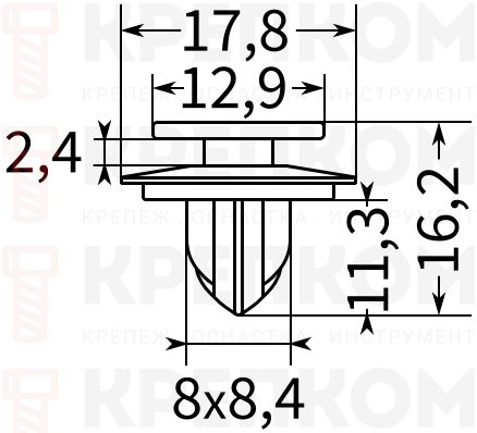 Клипса автомобильная нажимная 1226 - фото