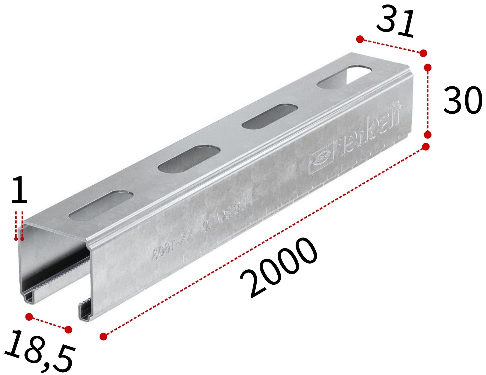 Профиль монтажный С-образный 30х1,0х2000 мм Fischer FLS 538755, оцинкованная сталь - фото