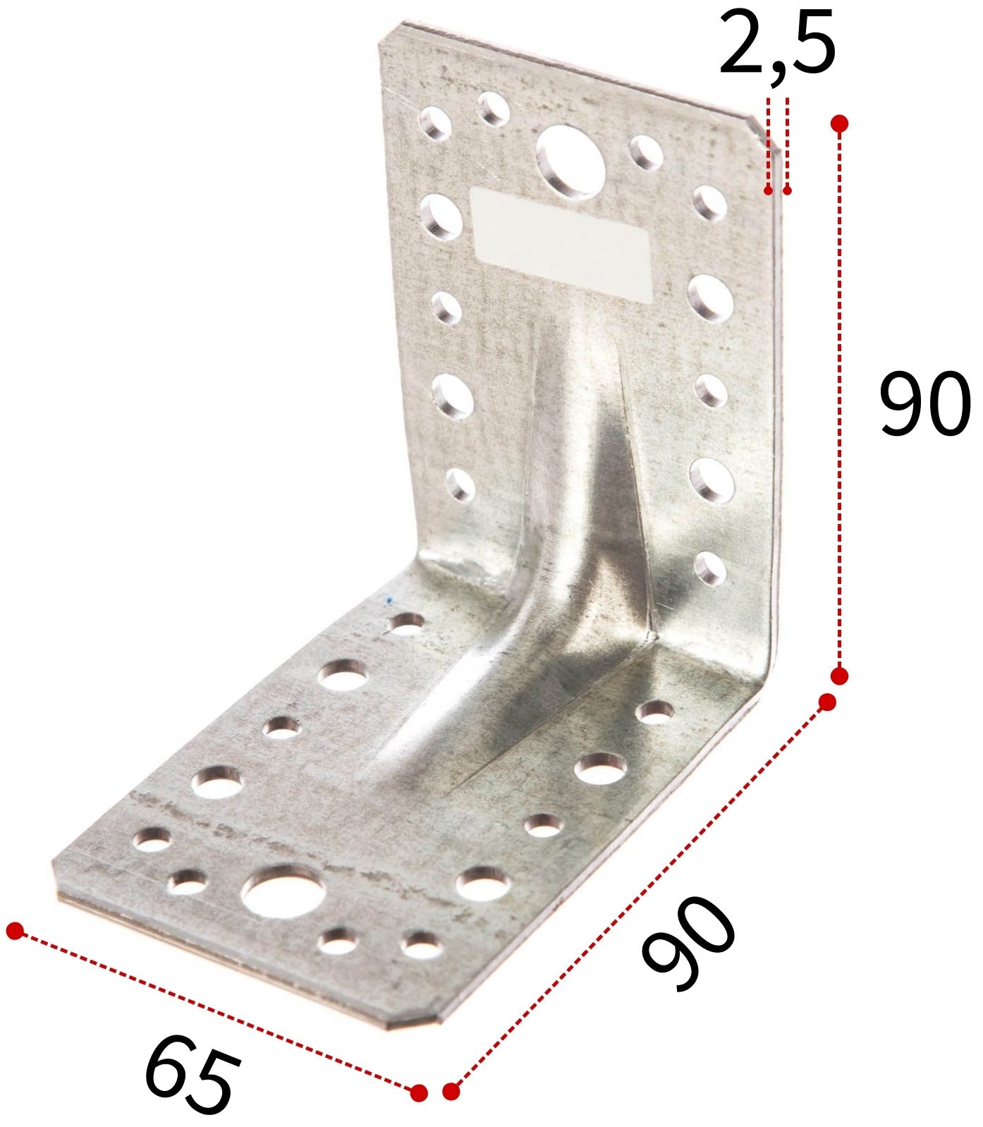 Уголок крепежный усиленный 90х90х65 мм, горячий цинк - фото