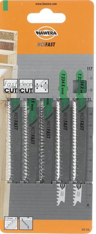 Пилка по дереву для электролобзика T234X Hawera F00Y202436, сталь HCS, 5 шт - фото