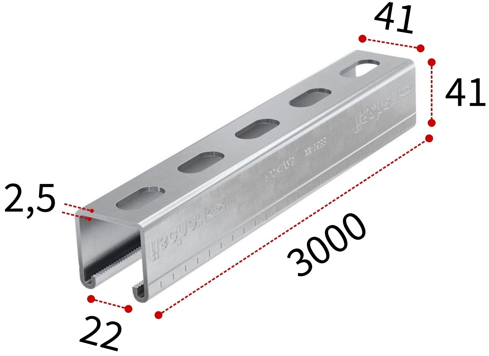 Профиль монтажный С-образный 41х2,5х3000 мм Fischer FUS 077347, оцинкованная сталь - фото