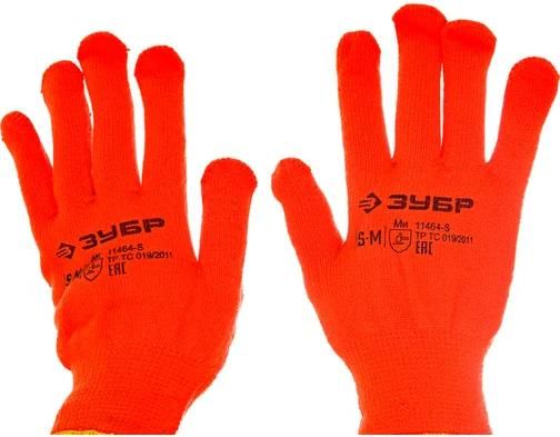 Перчатки акриловые, покрытие точка ПВХ, сигнального цвета, с начёсом, 10 класс, L-XL Ангара ЗУБР PRO 11464-XL - фото