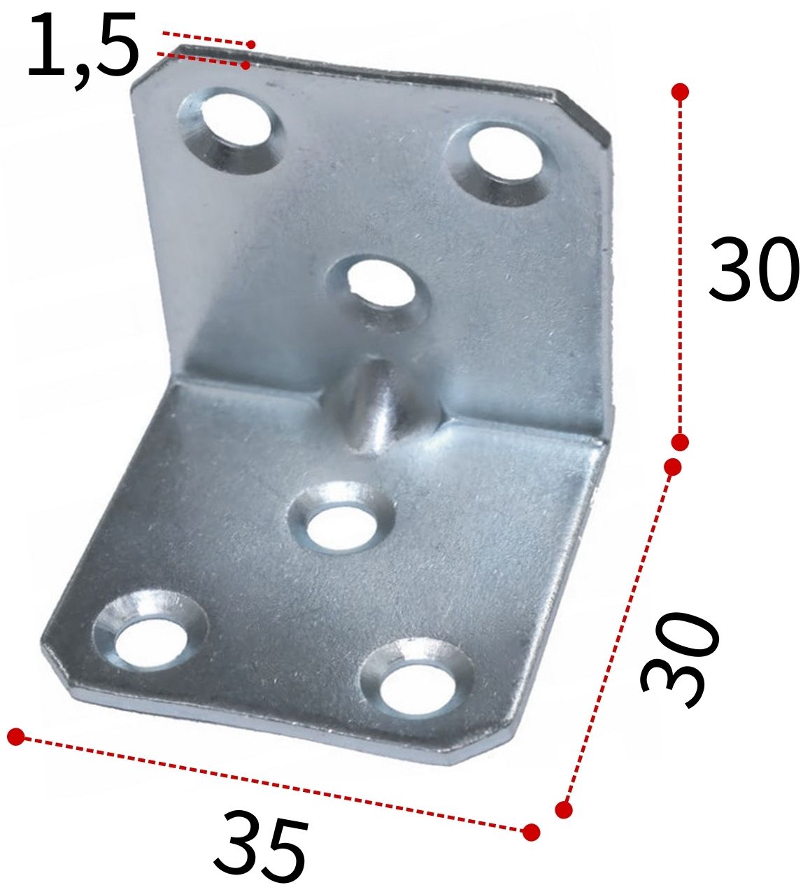 Уголок крепежный мебельный усиленный 30х30х35х1,5 мм, оцинкованная сталь - фото