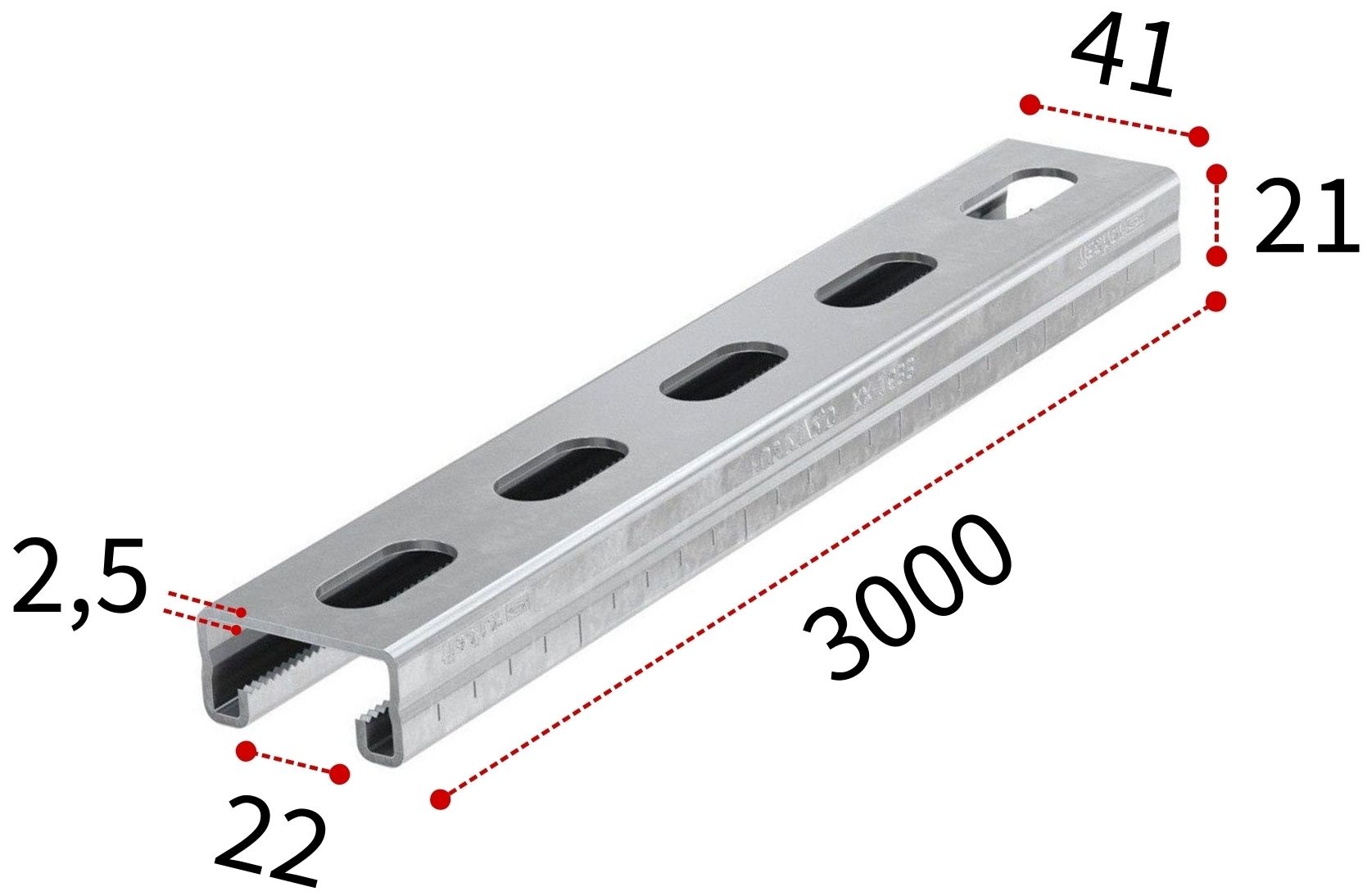 Профиль монтажный С-образный 21х2,5х3000 мм Fischer FUS 077349, оцинкованная сталь - фото