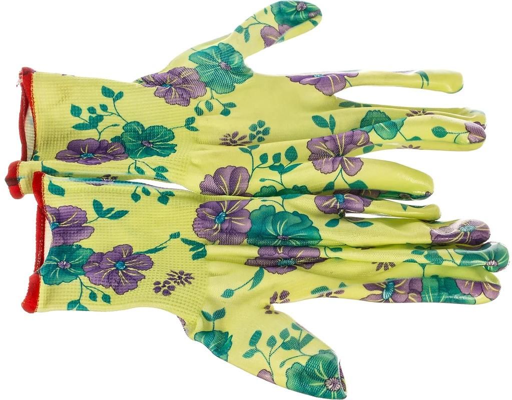 Перчатки садовые с прозрачным нитриловым покрытием, 13 класс, S-M Grinda 11295-S, зеленые - фото