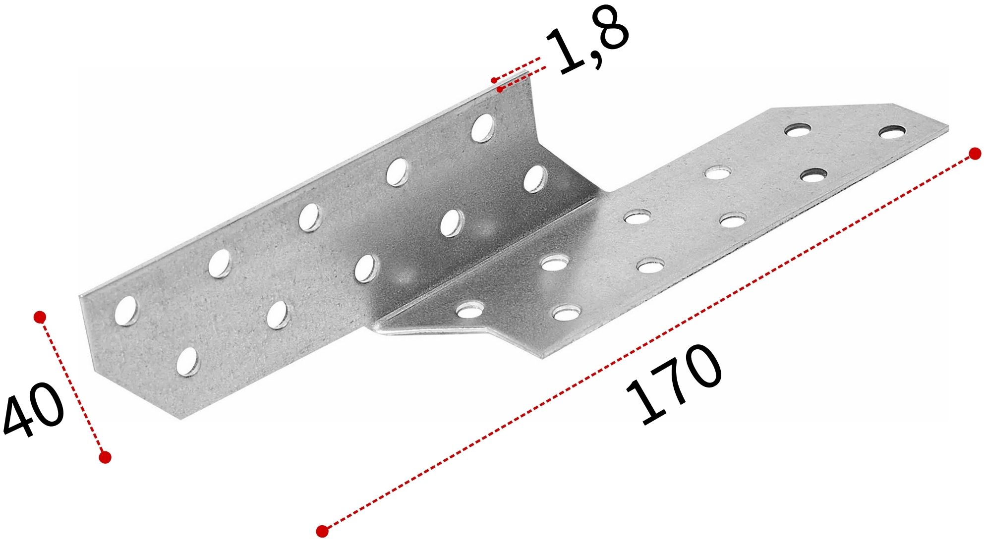 Держатель балки левый 170х40х1,8 мм, оцинкованная сталь - фото