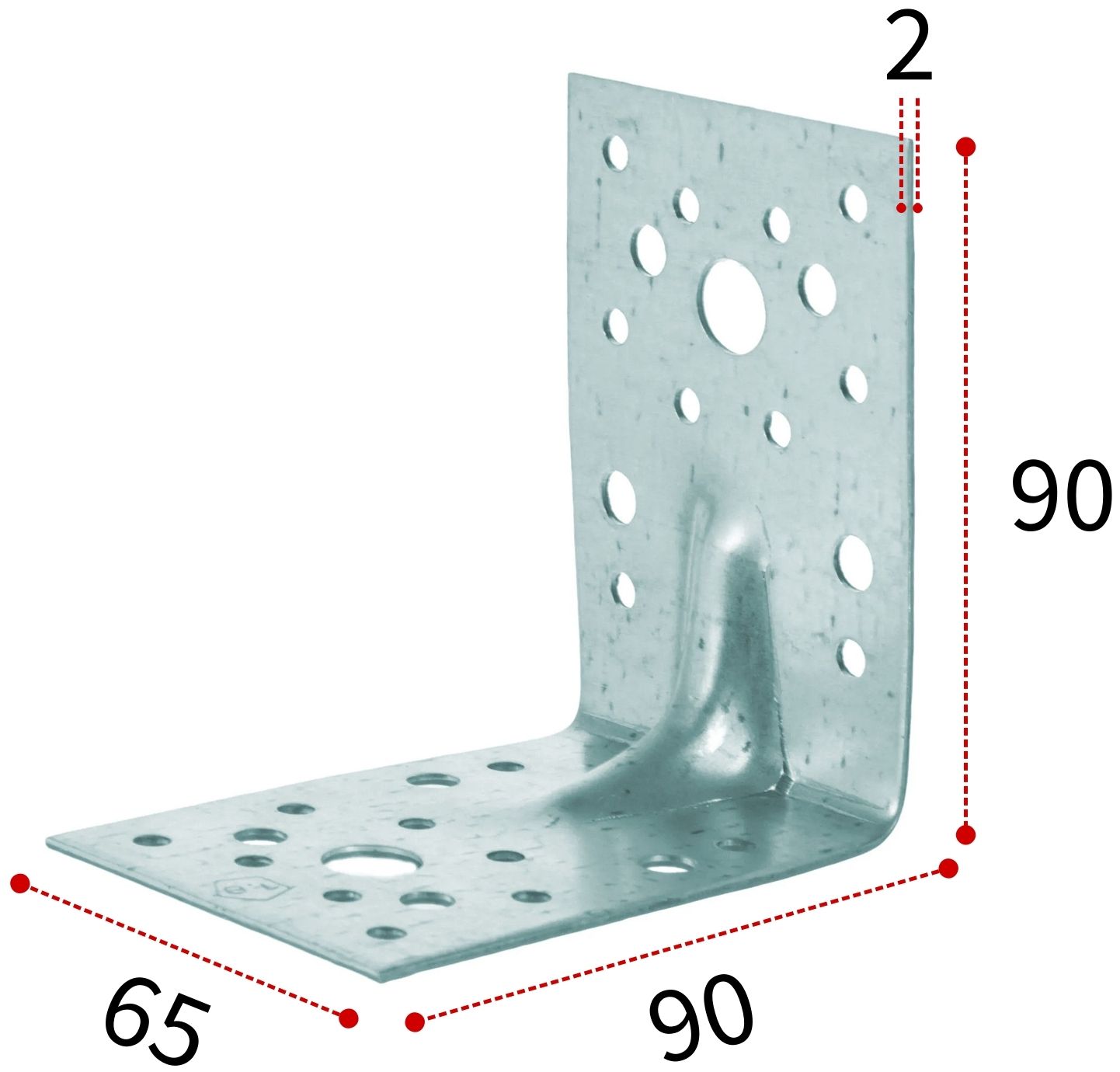 Уголок крепежный усиленный 90х90х65х2 мм Буратино 3/4, оцинкованная сталь - фото