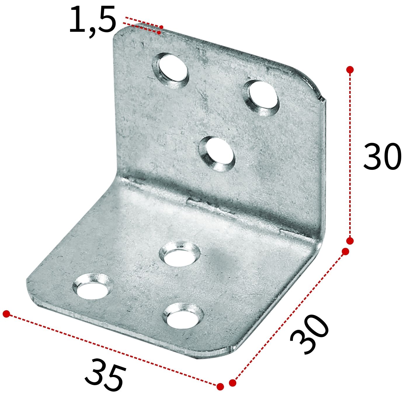 Уголок крепежный мебельный 30х30х35х1,5 мм, оцинкованная сталь - фото