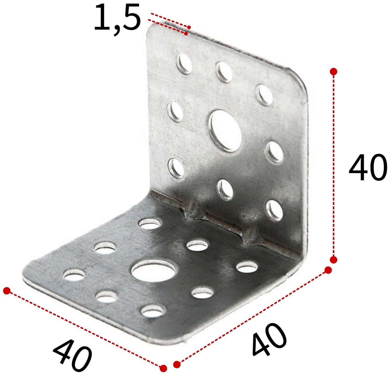 Уголок крепежный усиленный 40х40х40 мм, горячий цинк - фото