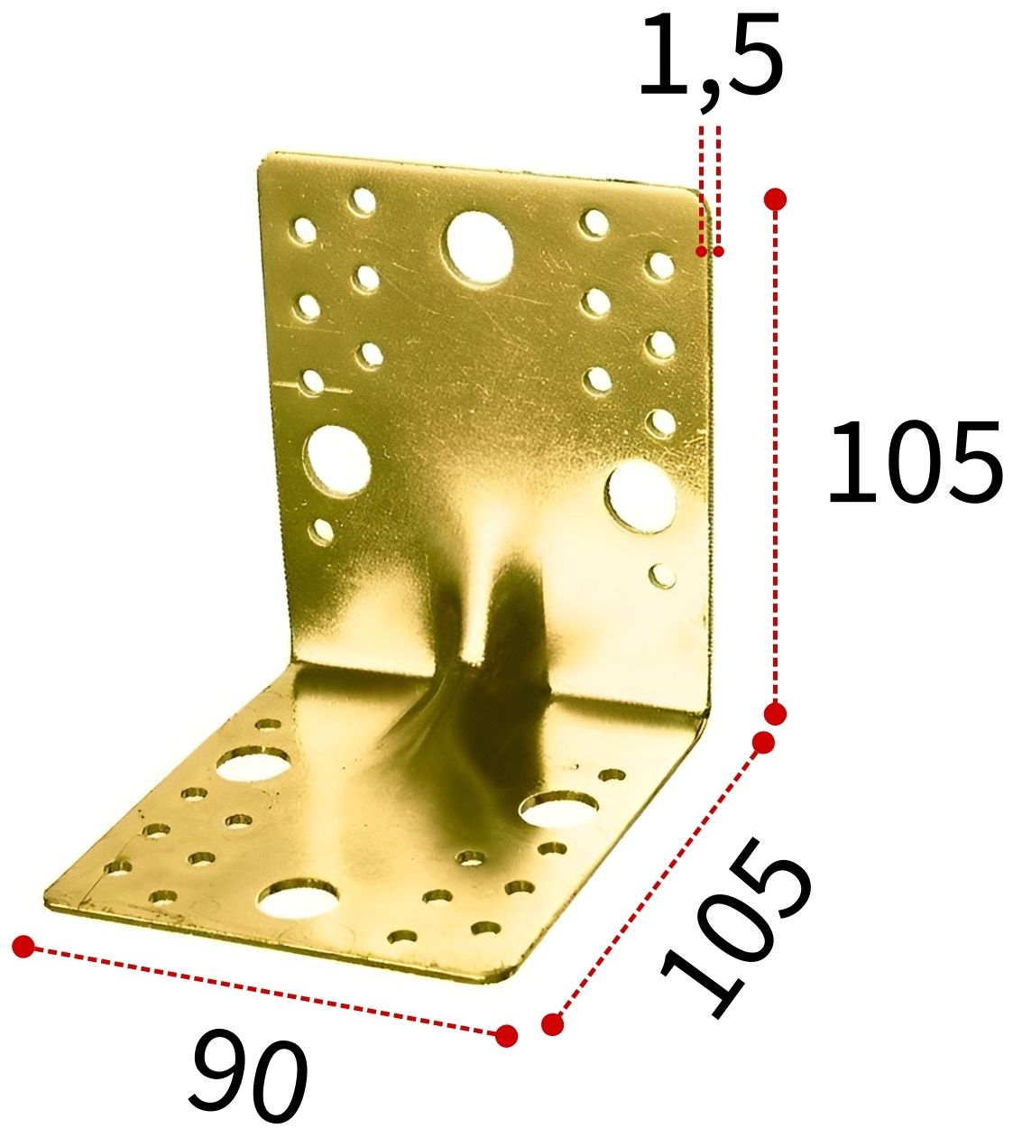 Уголок крепежный усиленный 105х105х90 мм, желтый цинк - фото