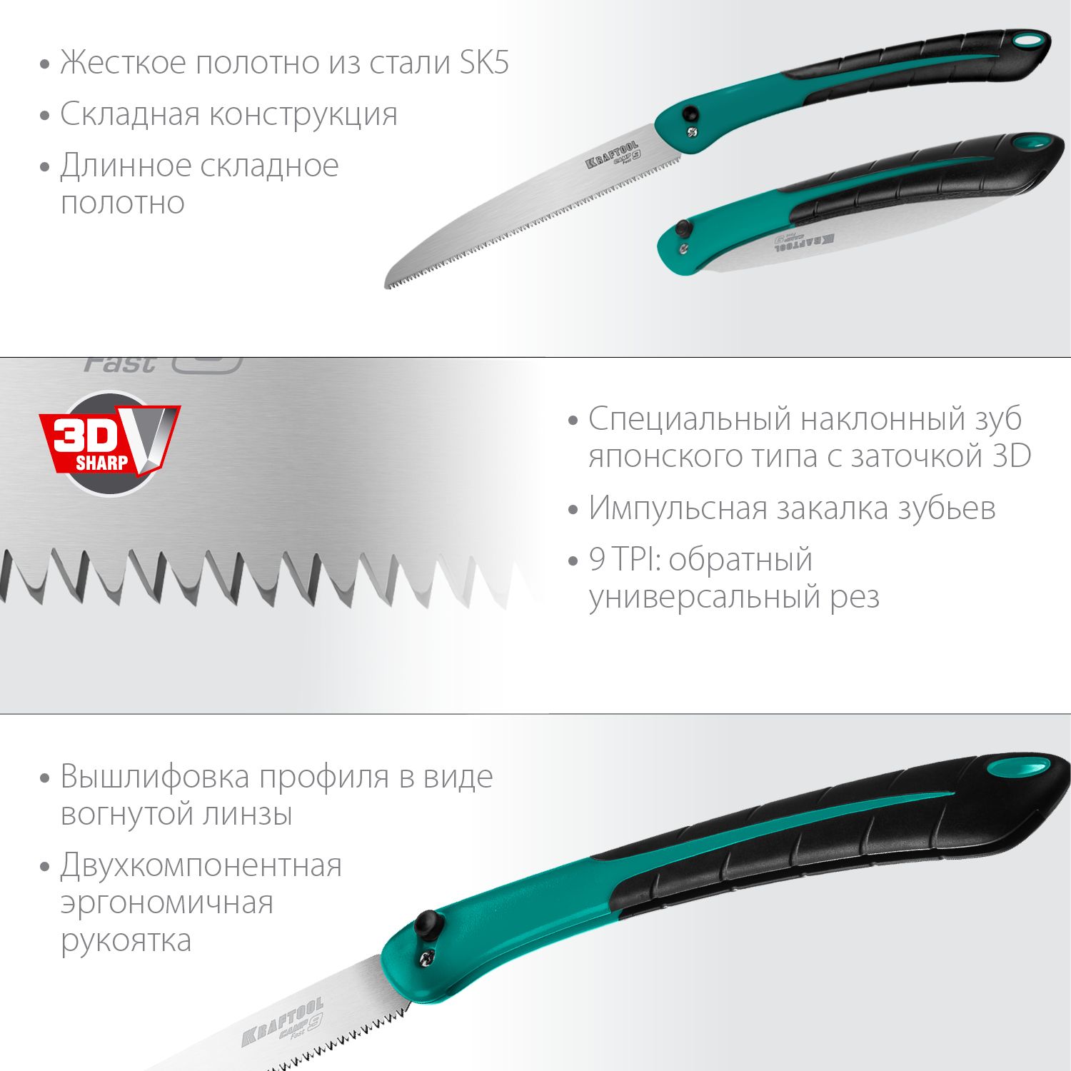 Ножовка для быстрого реза сырой древесины Camp Fast 9 Kraftool 15218 - фото