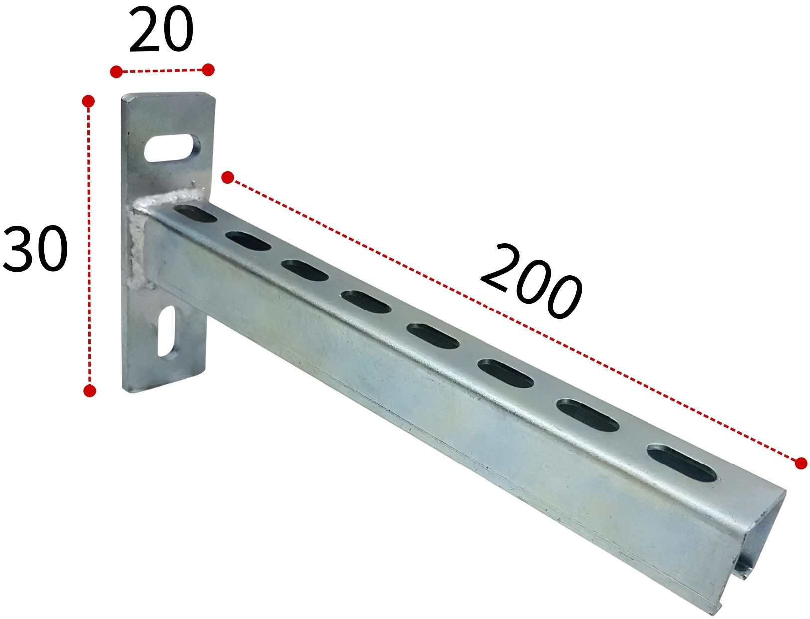 Кронштейн консольный Т-образный 20х30х200 мм, оцинкованная сталь - фото
