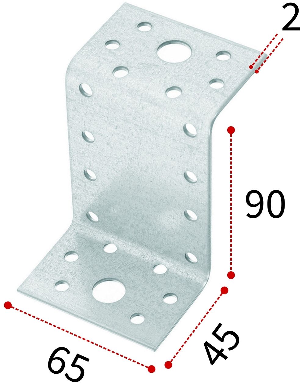 Уголок крепежный Z-образный усиленный 45х90х65х2,0 мм KUZUS, оцинкованная сталь - фото