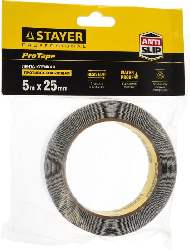 Лента клейкая противоскользящая 25 мм 5 м Stayer ProTape 12270-25-05, чёрная - фото