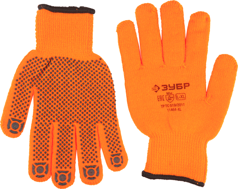 Перчатки акриловые, покрытие точка ПВХ, сигнального цвета, с начёсом, 10 класс, L-XL Ангара ЗУБР PRO 11464-XL - фото