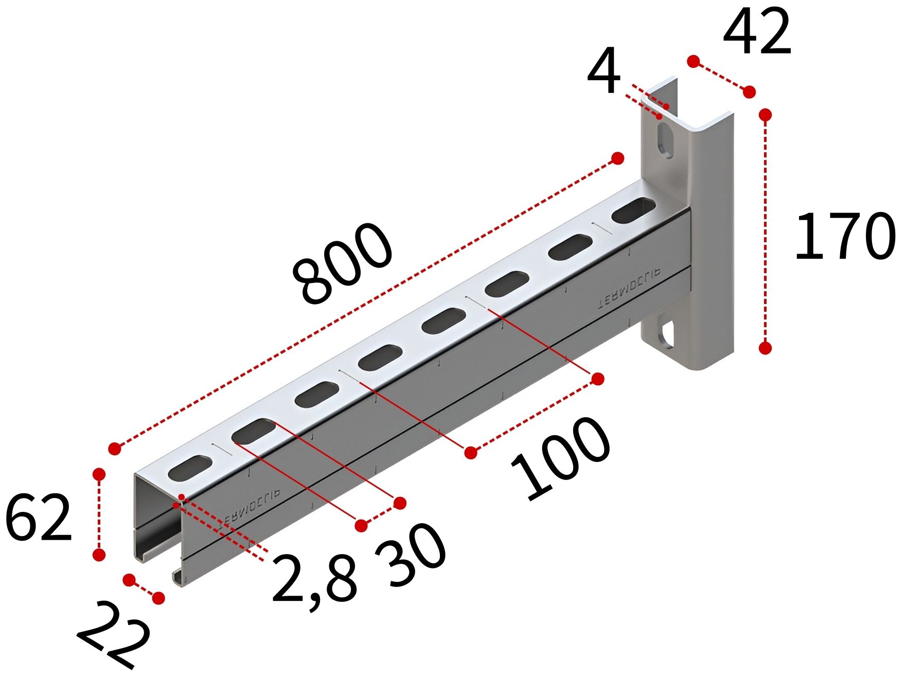 Консоль 41х62х2,5-800 HZn TERMOCLIP, горячий цинк - фото