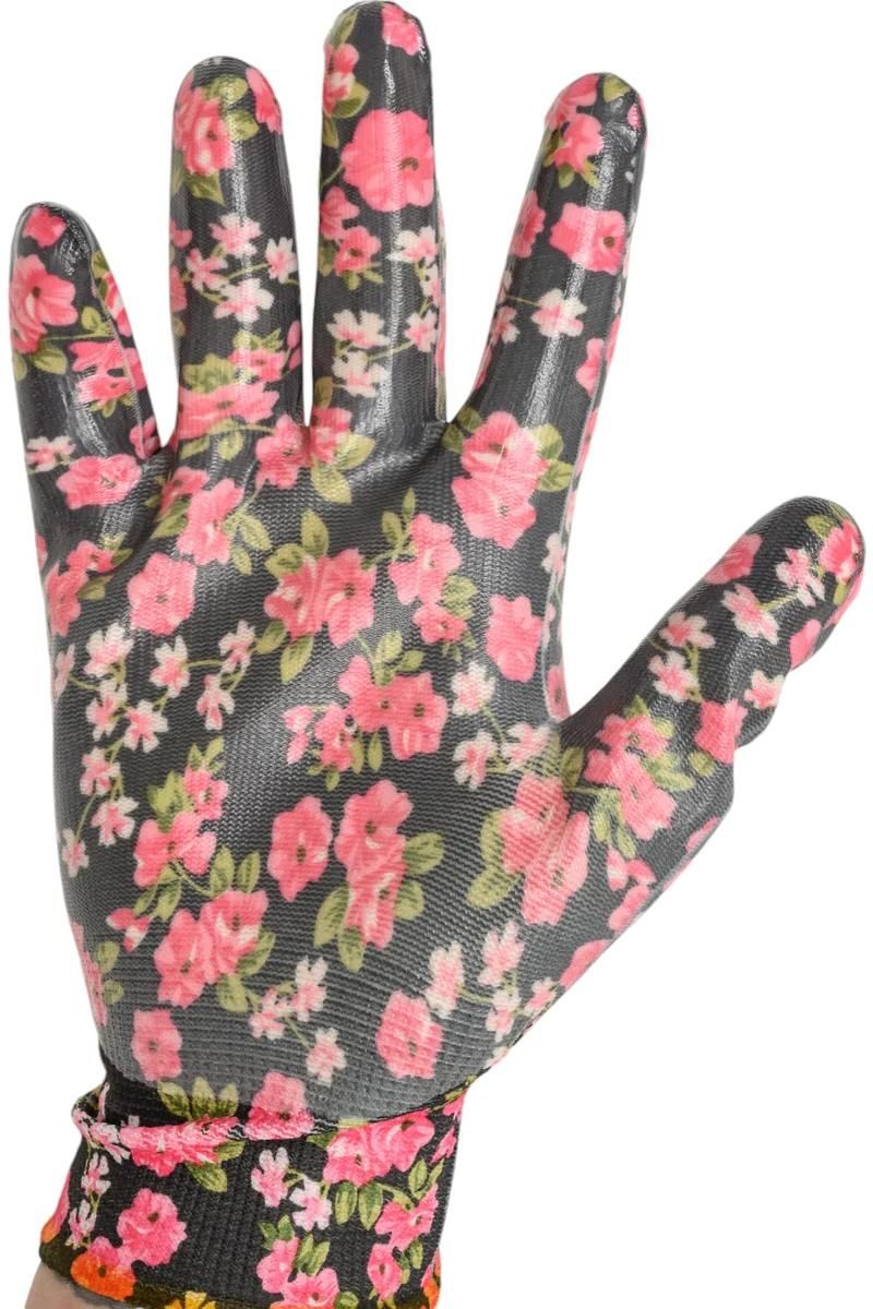 Перчатки садовые с прозрачным нитриловым покрытием, 13 класс, S-M Grinda 11297-S, чёрные - фото